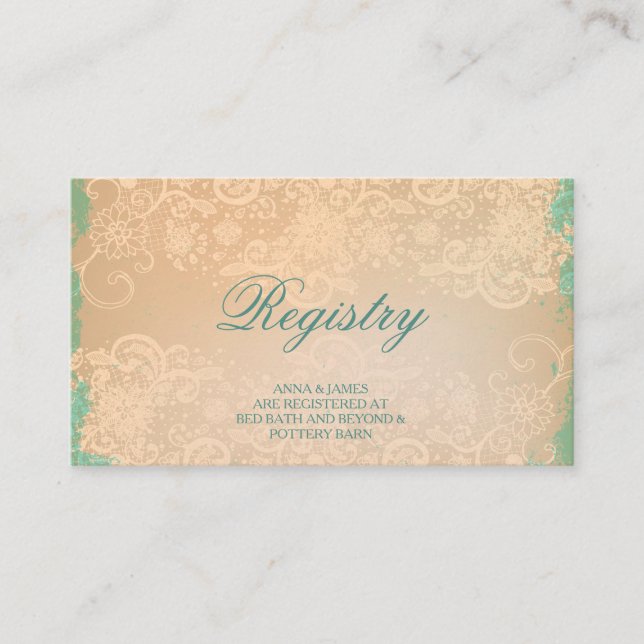 Vintage Teal and Lace Wedding Registry Card (Front)