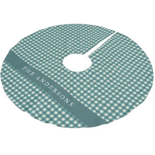 Vintage Teal and White Gingham Plaid Personalised Brushed Polyester Tree Skirt
