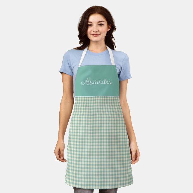 Vintage Teal/Aqua Adult Personalised Cooking  Apron (Worn)