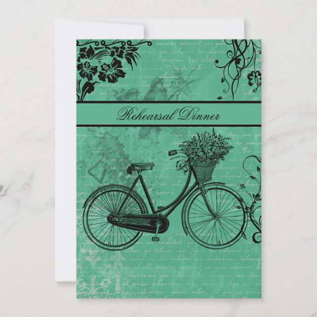 Vintage Teal Bicycle Rehearsal Dinner Invitation (Front)