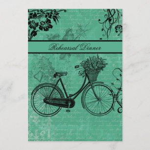 Vintage Teal Bicycle Rehearsal Dinner Invitation