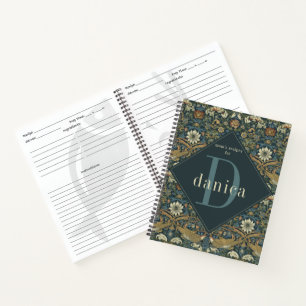 Vintage Teal Bird William Morris Family Recipe Notebook