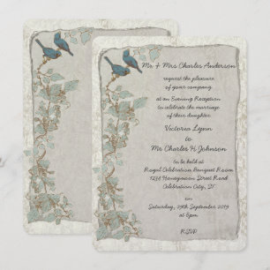Vintage Teal Birds Damask Evening Reception Invitation