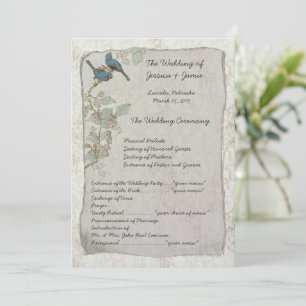 Vintage Teal Birds Damask Wedding Program Programme