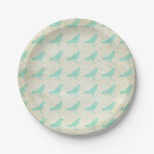 Vintage Teal Birds Paper Plate