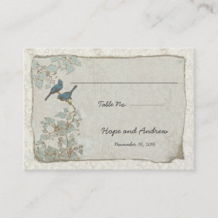 Vintage Teal Birds Place Card with Menu Selection