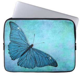 Vintage Teal Blue Butterfly 1800s Illustration Laptop Sleeve