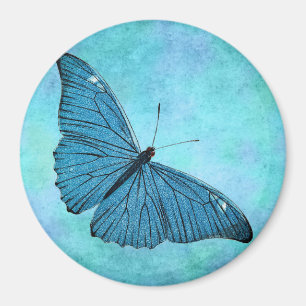 Vintage Teal Blue Butterfly 1800s Illustration Magnet
