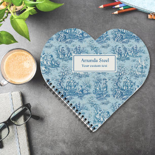 Vintage Teal Blue French Toile de Jouy Heart Notebook
