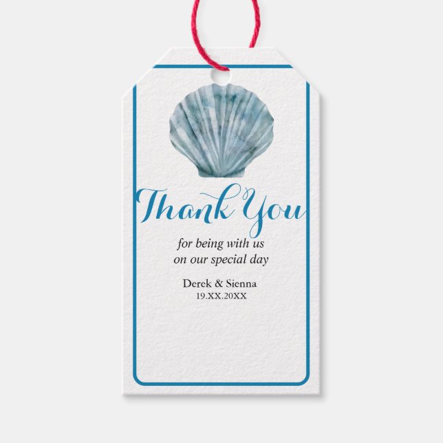 Vintage Teal Blue Single Seashell Wedding  Gift Tags (Front)