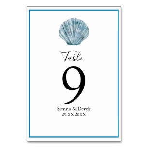 Vintage Teal Blue Single Seashell Wedding Table Number
