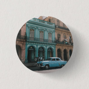 Vintage Teal Classic Car Old Havana Cuba Colonial 3 Cm Round Badge
