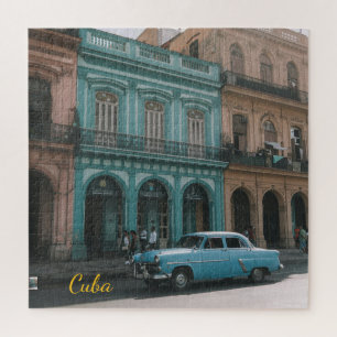 Vintage Teal Classic Car Old Havana Cuba Colonial  Jigsaw Puzzle