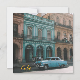 Vintage Teal Classic Car Old Havana Cuba Colonial Magnetic Invitation