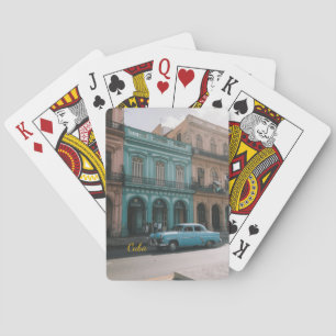 Vintage Teal Classic Car Old Havana Cuba Colonial Playing Cards
