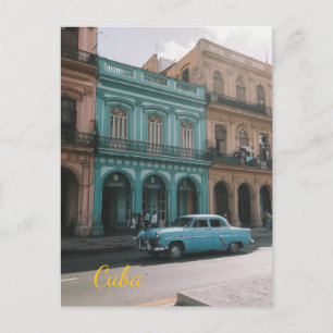 Vintage Teal Classic Car Old Havana Cuba Colonial  Postcard