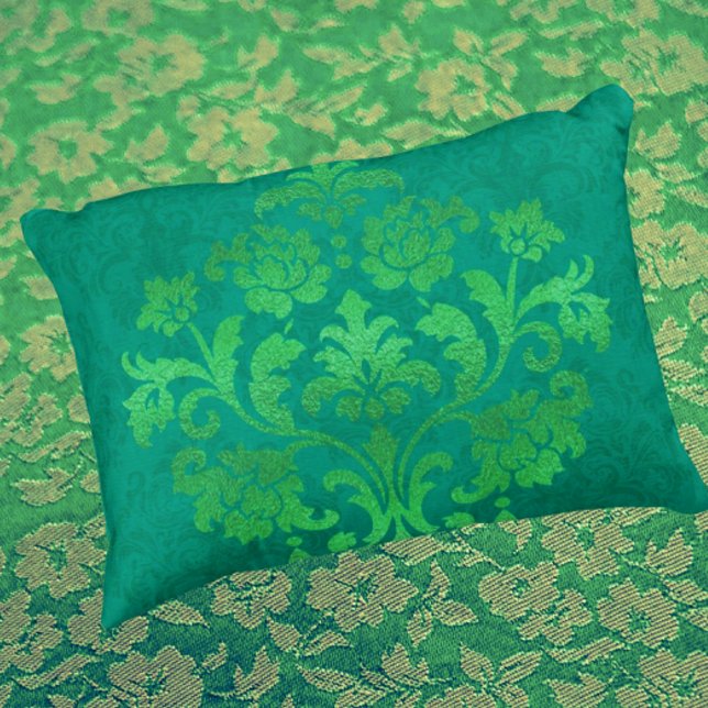 Vintage Teal Damask Gold Medallian Throw Pillow (Teal green gold elegance!)