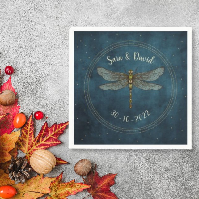 Vintage Teal Dark Gothic Mystic Dragonfly Wedding Napkin (Creator Uploaded)