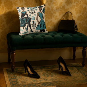 Vintage Teal Dress Fashion Illustration Cushion