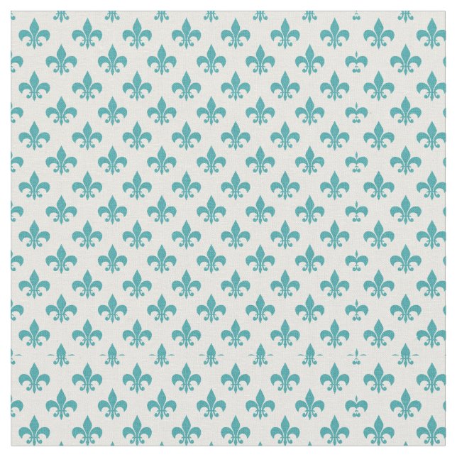Vintage teal fleur de lis pattern fabric (Close Up)