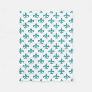 Vintage teal fleur de lis pattern fleece blanket
