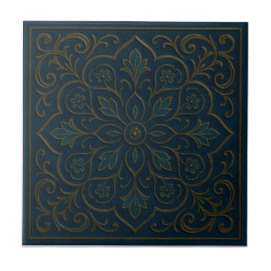 Vintage Teal Floral Ceramic Tile