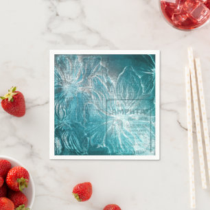 Vintage Teal Floral Motif Pattern Glitter Sparkle Napkin