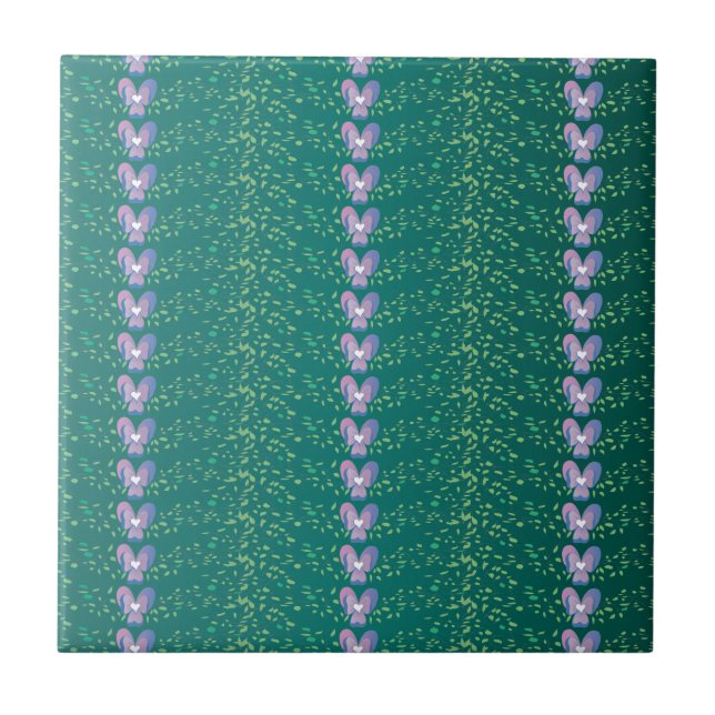 Vintage Teal Floral Violets wallpaper pattern Tile (Front)
