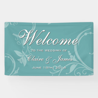 Vintage Teal Floral Welcome Wedding Banner