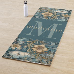 Vintage Teal Floral William Morris Monogram Yoga Mat