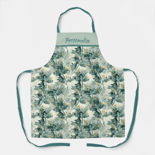 Vintage Teal Foliage Leaves Elegant Chic Design Apron