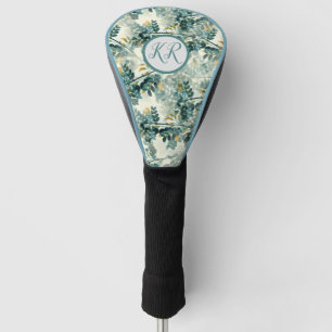 Vintage Teal Foliage Leaves Elegant Chic Design Golf Head Cover