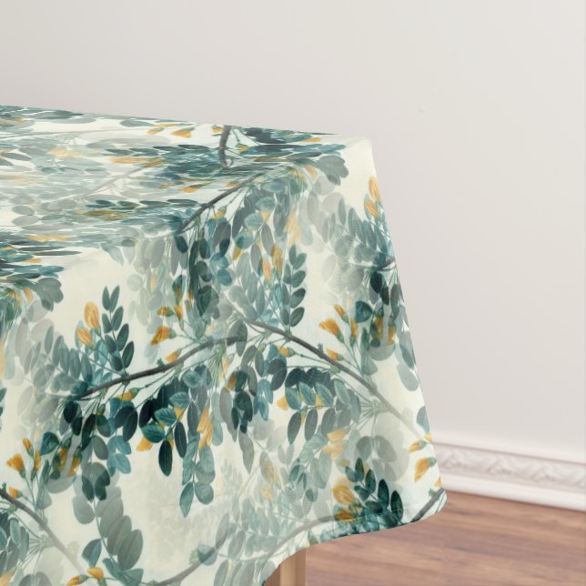 Vintage Teal Foliage Leaves Elegant Chic Design Tablecloth (In Situ)