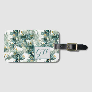 Vintage Teal Foliage Leaves Elegant Chic Pattern Luggage Tag
