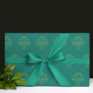 Vintage Teal Gold Damask All Occasion Wrapping Paper