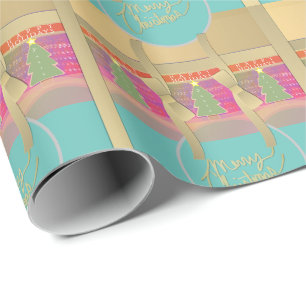 Vintage Teal/Gold"Merry Christmas""Happy Holidays" Wrapping Paper