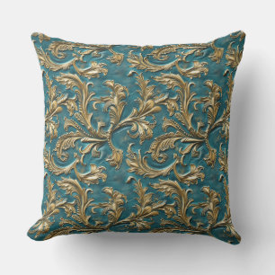 Vintage Teal gold tooled leather Cushion