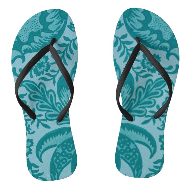 Vintage Teal Green Floral Botanical Pattern Jandals (Footbed)