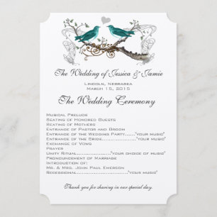 Vintage Teal Love Birds Wedding Program Programme