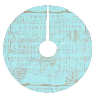 Vintage Teal Nautical Musical Sheet Brushed Polyester Tree Skirt