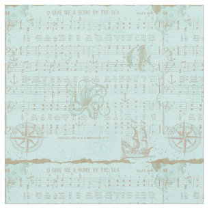 Vintage Teal Nautical Musical Sheet Fabric