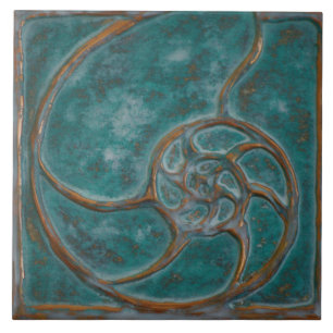 Vintage Teal Nautilus Shell Tile