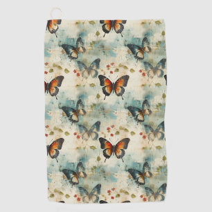 Vintage Teal Orange Butterfly Botanical Golf Towel