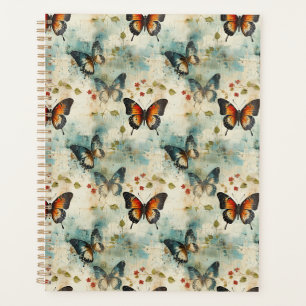Vintage Teal Orange Butterfly Botanical Planner