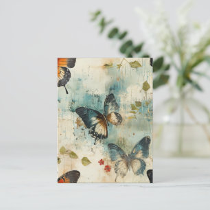 Vintage Teal Orange Butterfly Botanical Postcard