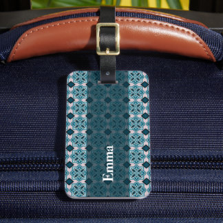 Vintage Teal Ornate Tile Pattern Luggage Tag