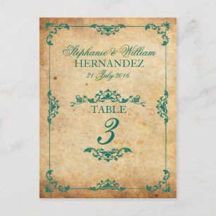 Vintage Teal Swirl Wedding Reception Table Number Postcard