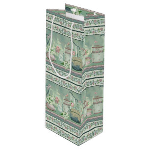 Vintage Teal Tea & Roses Wine Gift Bag