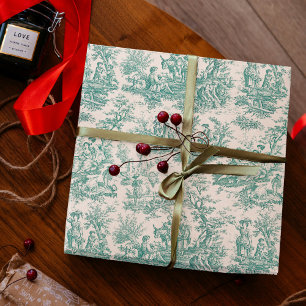 Vintage Teal Toile French Country Gift Wrapping Paper