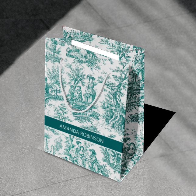 Vintage teal turquoise de jouy medium gift bag (Creator Uploaded)